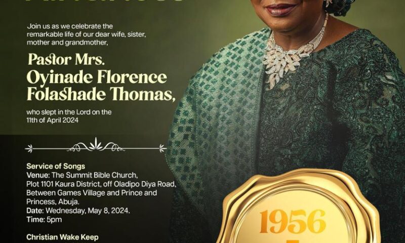 Late Mrs Oyinade Folashade Florence Thomas for burial May 11